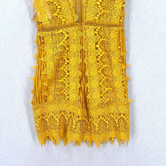 FREE PEOPLE Honey Lace Mini Dress Womens 0 Marigold Yellow Sleeveless NWT - Picture 7 of 16